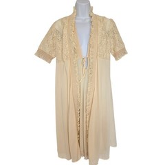 Vintage 70s Sammy Ivory Lace Peignoir Robe Nightgown Set Size 6 Romantic Bridal