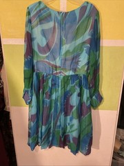 Vtg 60s Henry Lee Party Dress Sheer Layered L Mod Silk Chiffon 44b