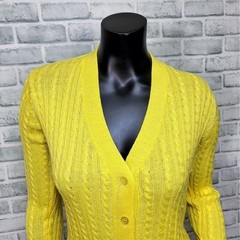 Vintage Emporium Yellow Cable Knit Cardigan Sweater Womens S Taiwan 100% Acrylic