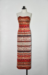 60s Vintage Red Orange Striped Bullet Bra Strapless Beach Cover Up Maxi Dress S