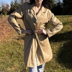 Vintage Shaili Italian Trench Coat Tan Polyurethane Rain Jacket Women’s Large L