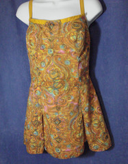 VTG 50s Swimsuit Cotton Play Suit GABAR Skirt Lined Shirring M L