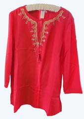 Vtg 2013 Unused Avon Satin Sensation Coral Tunic Gold Embroidery w Tassels XL