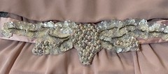 70s Cowl Neck Formal Evening Dress L Embellished Belt Faux Pearl Elegant Classic