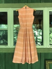 Vintage 1950s SUZY PERETTE NEW YORK Orange Pink & Coral Belted Dress