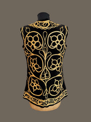 Vintage Velvet Embroidered Folk Vest – Hungarian Romanian Soutache Jacket Black