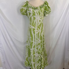 Handmade Polynesian-Style Dress Tiki Aloha Hawaiian M/L Green Bamboo