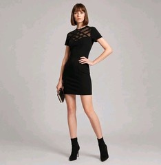 Vintage 80s Tadashi Black Mini Dress Size Small Stretch Bodycon Cocktail