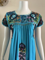 1970s San Antonino Oaxacan Huipil Dress Cotton Hand Embroidered Mexico S VTG