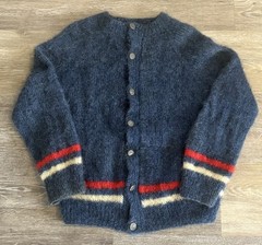 Vintage 60s Mohair Cardigan Fuzzy Shaggy Stripes Blue Red