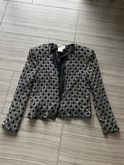 Vintage Beaded Evening Jacket Black Silver Silk Papell Boutique 60s Real Silk