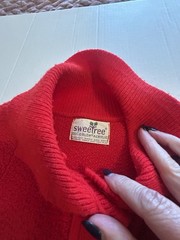 60s MCM Red Granny Cape Poncho Fringe Sweater Cardigan Orlon Acrylic sweeTree