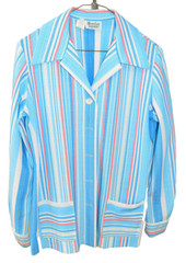 Vintage BARCLAY SQUARE Blue Pink Striped Polyester Button Down Shirt Size 15/16