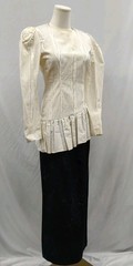 80s Vintage Moire Dress Taffeta Black White Peplum Drop Waist Maxi Button Back S