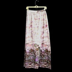 Lanz Originals 1980s Scenic Maxi Skirt Seine River 26″W Pastel Novelty Print