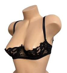 Empire Intimates Black Open Nipple Lace Sheer Nylon Underwire Bra 34A/B