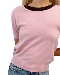 CHANEL Vintage 96A CC Logo Button Cashmere Knit Top T-shirt #36 Pink Brown
