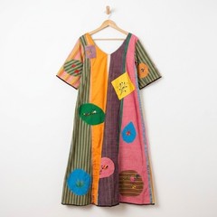 Vintage Handmade Patchwork Maxi Dress Embroidered Art to Wear Multicolor Kaftan
