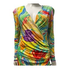 Vintage 1990s Leonard Paris Silk Dress Women’s Medium Colorful Jersey Knit