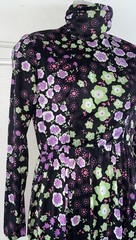 Vintage 1970s ILGWU Union Psychedelic Floral Prairie Maxi Mock Neck Dress 9/10