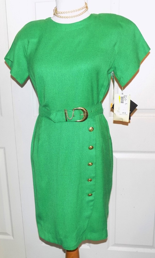 NOS Green Short Sleeved Dress Taurus II Rayon Poly Size 8P B38