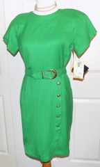 NOS Green Short Sleeved Dress Taurus II Rayon Poly Size 8P B38