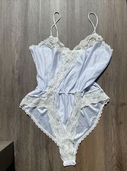 JC Penney Medium Light Blue Nylon Lace Teddy Bodysuit Lingerie Spaghetti Straps