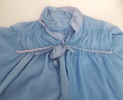 Vtg Eve Stillman by Gracette Modest Sheer Nightgown Blue Satin Puffed Sleeve