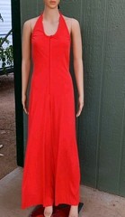 Vtg 1970s Coral Red Halter Wrap Jumpsuit With Ties Disco Era Wide Leg Size Small
