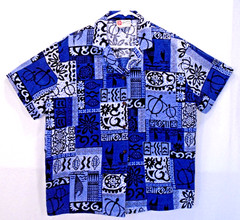 Vintage Woman’s Hilo Hattie Blue Barkcloth Turtle Hawaiian Aloha Shirt LG