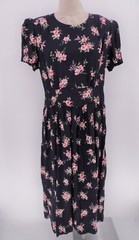 Worthington 14p Navy Blue Floral 100% Rayon Puff Sleeve Dress Shoulder Pads
