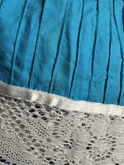 Vintage 70s Mexican Blue Floral Dress Crochet Lace Boho O/S L/XL NWD YELLOW