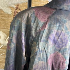 Vintage Iridescent Floral Trench Coat, Cottagecore Windbreaker, Size 10