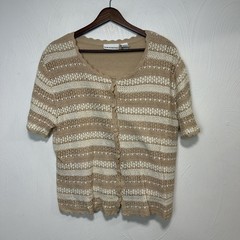 Vintage Croft & Barrow Women’s Brown White Striped Cotton Blend Blouse Sz Small