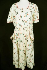 Vintage 1940’s-1950’s French Chinese Print Waffle Texture Cotton Dress Size 14+