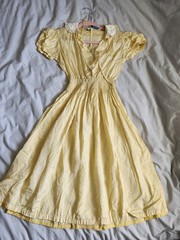 1930s Sunshine Yellow Dress Peterpan Collar Size XXS Acetate RAYON