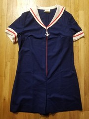 NOS Vintage 1970s Navy Blue SS Sailor Size 15 Hippie 1 Pc Shortalls Polyester