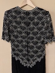 Vintage 100% Silk Laurence Kazar Black and Pearl Beaded Maxi Dress