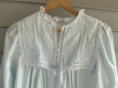 Vintage Pinehurst Maxi Nightgown Satin Long Sleeve Lace Trim Ice Blue Size Small