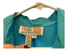 VTG 1980’s Colorayons Teal Blue Shirt Dress w/ Shoulder Pads Pockets Size 12 P