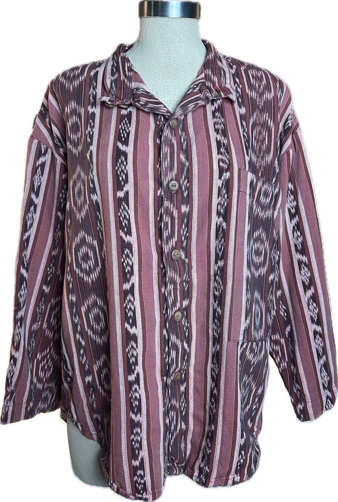 80s Guatemalan Woven Western Long sleeve Button Up Vintage Festival Wear