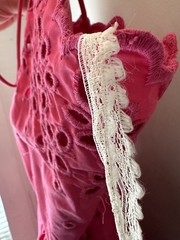 Vintage Eyelet Hot Pink taffeta Day Dress Cottagecore Prom Pinup