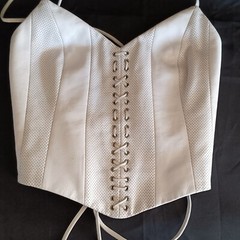 VTG 80s Ezza Michael Hoban Leather Bustier Corset Halter Crop Top Sz 6
