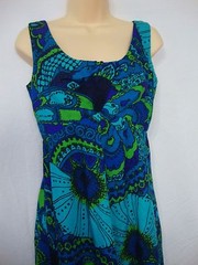 Vintage Paradise Hawaii Women’s Hawaiian Dress S/M Blue Green Purple Mod Paisley