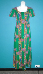 Vtg 70s Cotton Barkcloth Maxi Dress BRIGHT Green orange Turquoise Purple Sz S