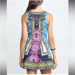 FLYING TOMATO ANTHROPOLOGIE Geometric Fit & Flare Mini Dress Cotton Size Large