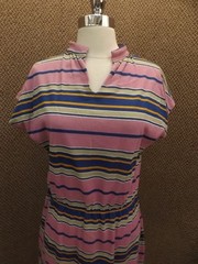 Vintage 1970s Color Stripes Comfortable Casual 50/50 Poly Cotton Summer Dress L