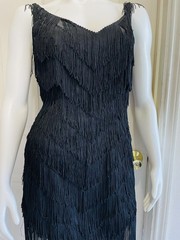 Vintage 80s TD4 by Electra Fringed Flapper Black Classic Dress Size 3/4 8