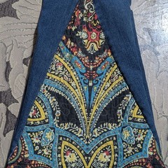 Bell Bottom Jeans With Quilted Fabric Inserts