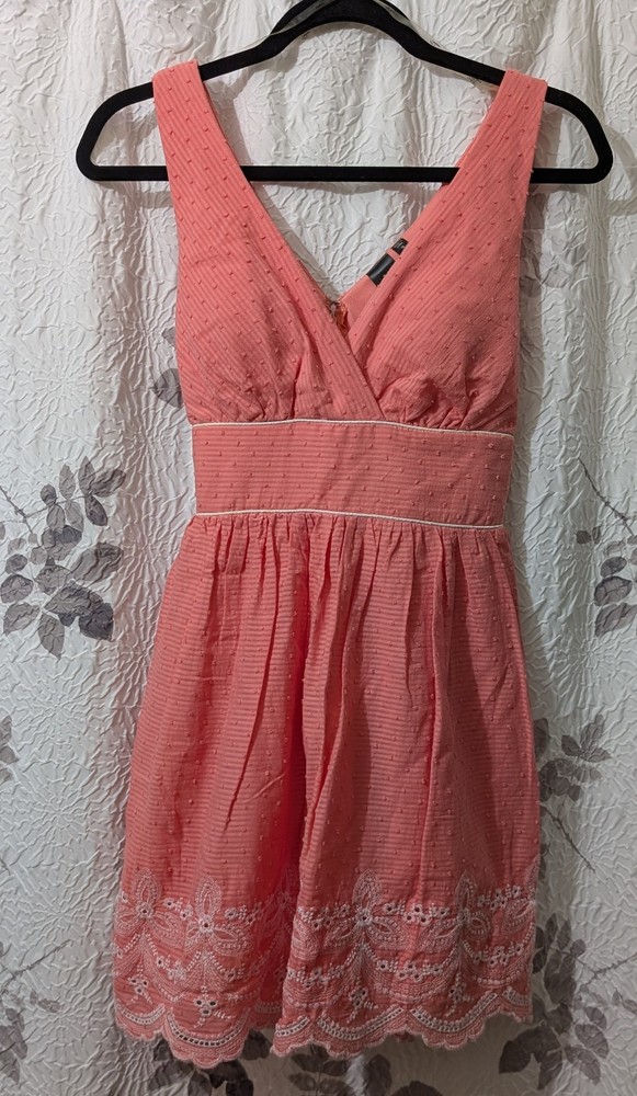 NEW Trixxi Juniors 3 melon Coral Swiss Dot Eyelet Embroidery Short Dress